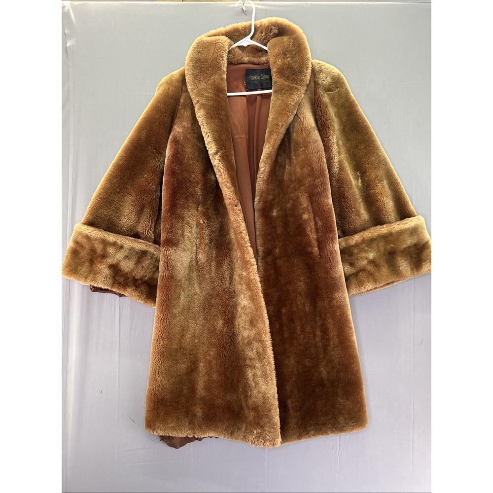 VTG Franklin Simon Laskin Mouton Dyed Lamb Fur Coat 3/4 Sleeve Brown 40s 50s